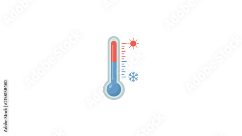 Temperature gauge thermometer icon displaying hot sun and cold snowflake symbols isolated on white background
