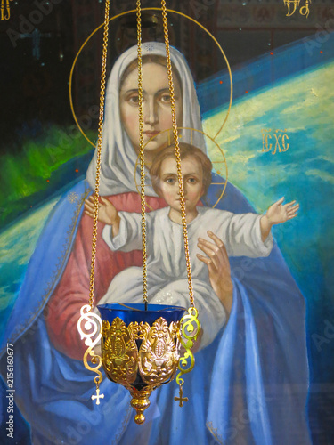 icon of the Virgin Mary, painted by cosmonaut A. Leonov, in the Church of the Apostle Andrew the First-Called near the village of Novoselovo, Kirzhachsky district, Vladimir region