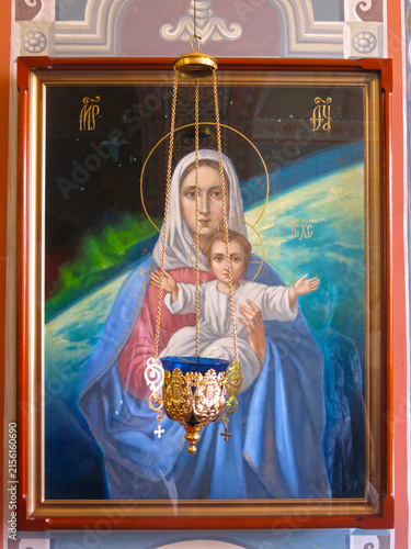 icon of the Virgin Mary, painted by cosmonaut A. Leonov, in the Church of the Apostle Andrew the First-Called - Novoselovo, Kirzhachsky district, Vladimir region