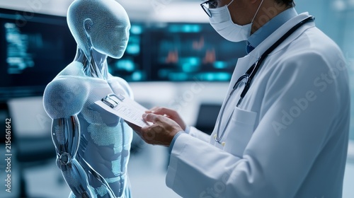 Doctor Analyzing Healthcare Insights Copy Space Diagnostic Service Wide View, medical technology service, AI diagnostic solutions, connected healthcare support