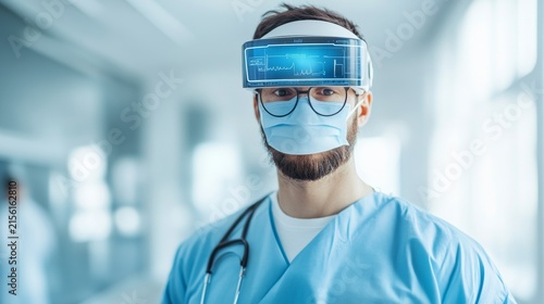 Medical Professional Using Augmented Reality Interface Advanc Clinical Integration System Scene, medical technology service, AI diagnostic solutions, connected healthcare support