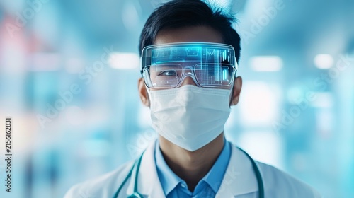 Medical Professional Using Augmented Reality Interface Advanc Diagnostic Service Wide View, medical technology service, AI diagnostic solutions, connected healthcare support