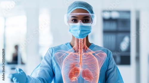 Medical Professional Using Holographic Anatomy Visualization Diagnostic Service Wide View, medical technology service, AI diagnostic solutions, connected healthcare support
