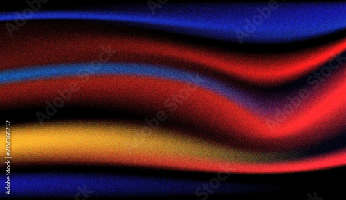 Abstract multi colored wave background with grain noise featuring blue red and orange gradient flowing lines.