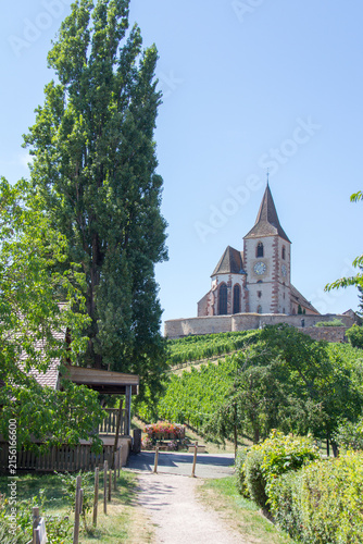 Saint-Jacques-le-Majeur Church in Hunawihr, Alsace, France, in Summer