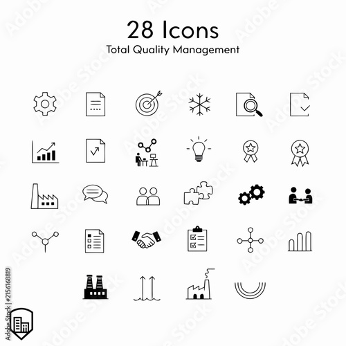 Total quality management icons set for business processes and improvement.