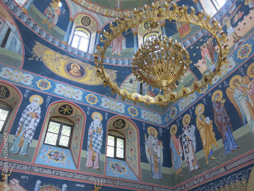 murals and interior of the cosmic Church of St. Andrew the First-Called near the village of Novoselovo, Russia