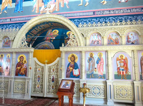 murals and interior of the cosmic Church of St. Andrew the First-Called near the village of Novoselovo, Russia