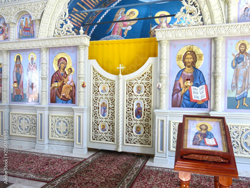murals and interior of the cosmic Church of St. Andrew the First-Called near the village of Novoselovo, Russia