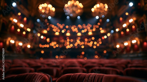 Blurred Opera House Auditorium with Glowing Bokeh Lights