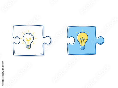 Lightbulb puzzle piece vector icons for problem solving, creativity, and business idea solutions.