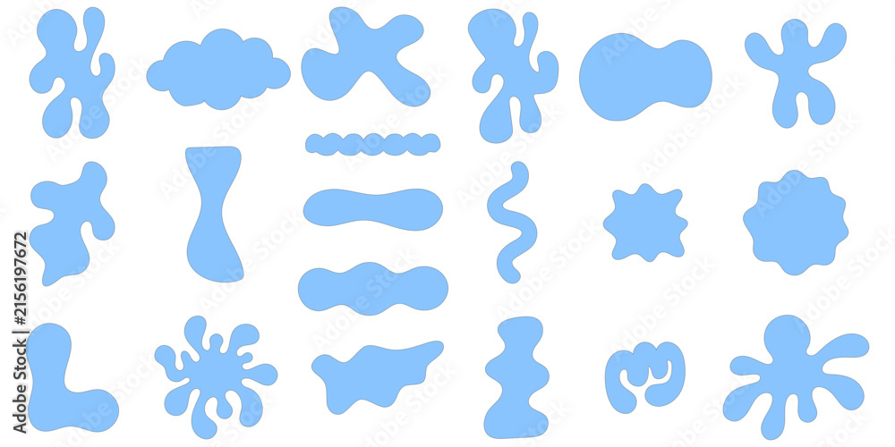 Obraz premium Collection of light blue organic blob shapes, irregular liquid blobs and abstract fluid silhouettes with transparent background