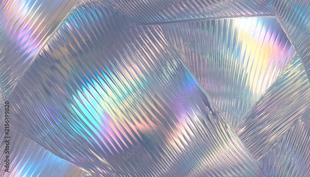 seamless iridescent silver holographic chrome foil vaporwave background texture pattern trendy pearlescent pastel rainbow prism effect corrugated ribbed privacy glass refraction 3d rendering
