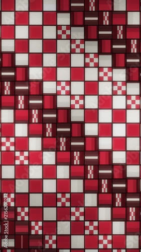 Japanese Ichimatsu Checkered Pattern Tiles Flipping in Rhythmic Waves Seamless Loop in deep crimson tones vertical 9:16