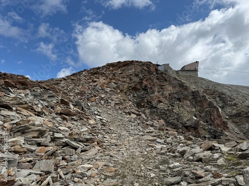 Obraz na płótnie Hiking trails or mountaineering routes over the tourist resort of Zermatt and th