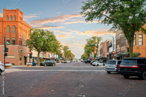 Central Avenue, a vibrant brick paved commercial and shopping hub known as The Bricks, in the preserved historic district of downtown Kearney, Nebraska.