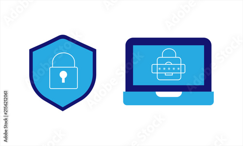cyber security protection icon set -shield ,padlock, secure laptop vector illustration