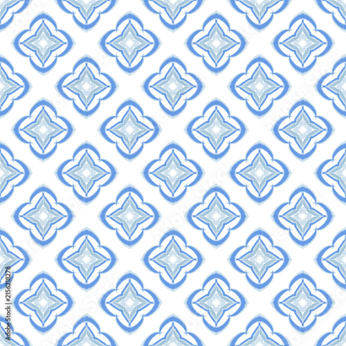 Abstract seamless pattern with blue flowers