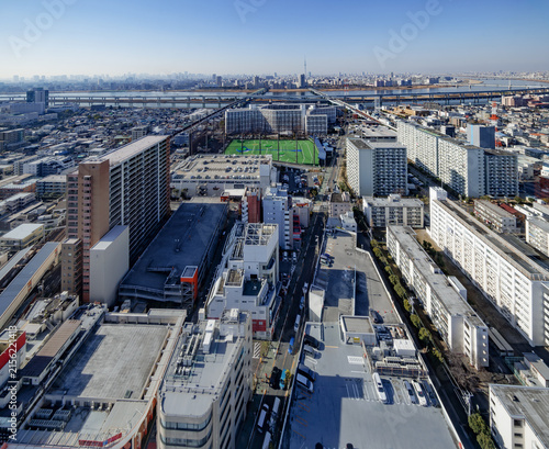 高高層ビル群と広大な住宅街が広がる関東の都市風景