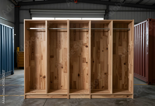 Empty wooden wardrobe with ...