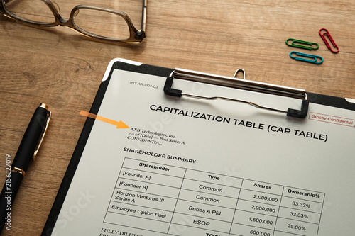 Fotografie CAPITALIZATION TABLE (CAP TABLE) Staged Mock-Up — ideal eye-catcher for founder