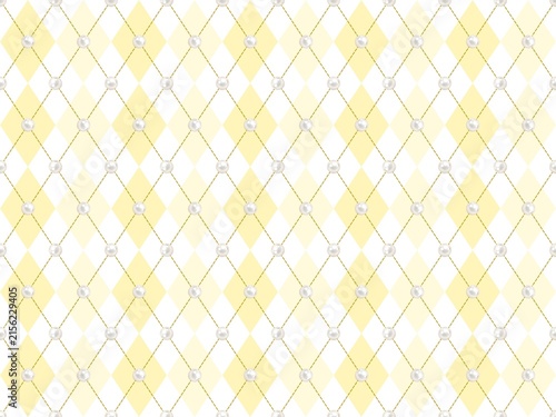 Pastel Yellow Argyle Pattern with Pearl Accents, Elegant Seamless Background