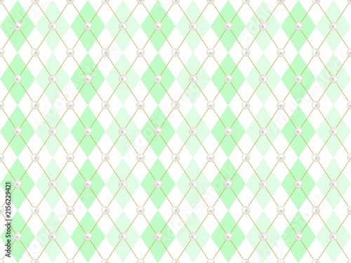 Pastel Green Argyle Pattern with Pearl Accents, Elegant Seamless Background