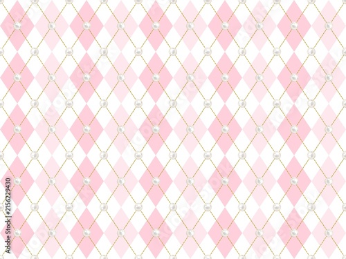 Pastel Pink Argyle Pattern with Pearl Accents, Elegant Seamless Background