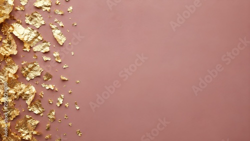 左側に配置された金箔とピンクの抽象背景 / Abstract pink background with gold leaf on the left (Generative AI)