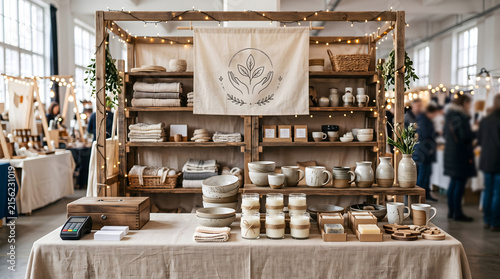 Artisan market stall with handmade goods and candles