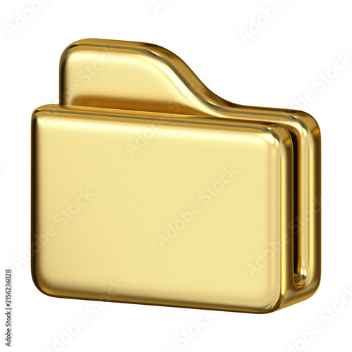 Golden folder icon in glossy metallic style for data storage, luxury file archive symbol designed for document directory, portfolio, and office organizer