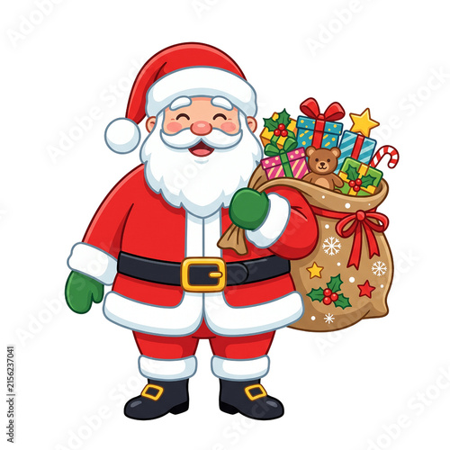 Cute Santa Claus Carrying a Gift Sack Christmas Illustration