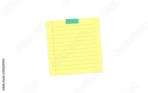 Cuadro en lienzo Yellow sticky note with lines and a green adhesive tape tab