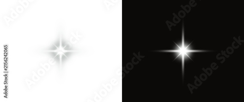 Canvas Print Bright star sparkle light effect isolated on white and black backgrounds
