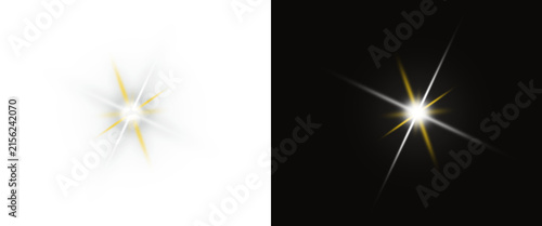Fotografía Glowing starburst light effect on white and black backgrounds