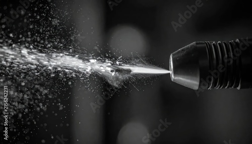 Industrial nozzle spraying high pressure water mist.