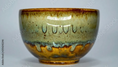 Handcrafted ceramic bowl with brown drip glaze