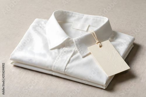  Premium White Shirt with Embossed Clothing Label and Elegant Hang Tag Mockup