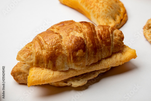 Close-up of a croissant filled with omelet