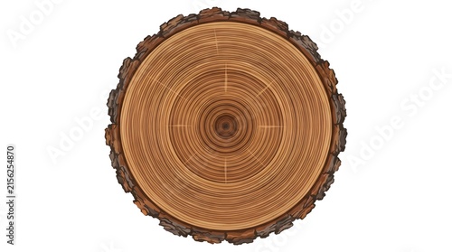 Oak Tree Trunk Cross Section Annual Rings — Walnut Amber Bark Texture Lush Flat Vector