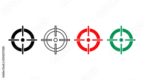 Four crosshair target icons with different colors