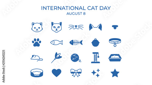 International Cat Day August 8 Icons Set