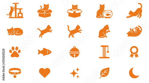 Orange Cat Icons Set Vector Graphic Isolated Transparent Background