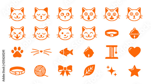 Cute Cat Icons Set: Faces, Accessories, and Toys