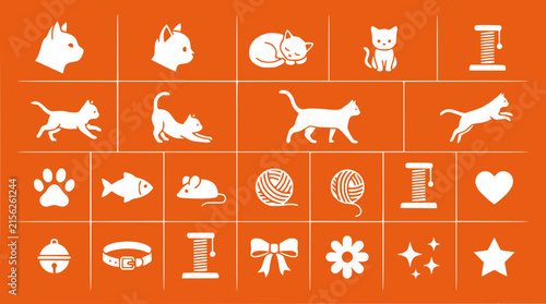 Cute Cat Icons and Symbols Set - Isolated Vector Graphics