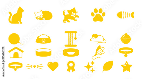 Golden Cat Icons Set Isolated on Transparent Background