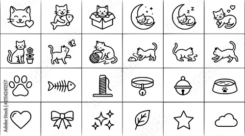 Cute Cat Icons Set: Isolated Kitten Graphics for Pet Lovers