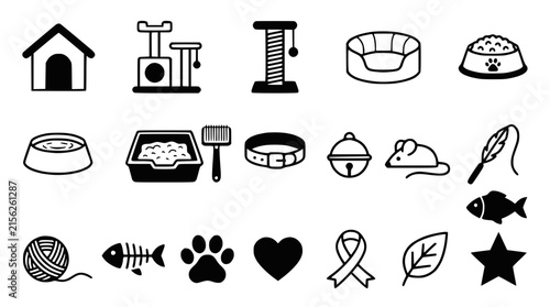 Cat Accessories Icons Set: Isolated Vector Graphics Collection