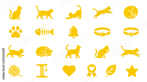 Golden Cat Icons Set Isolated Transparent Background Vector