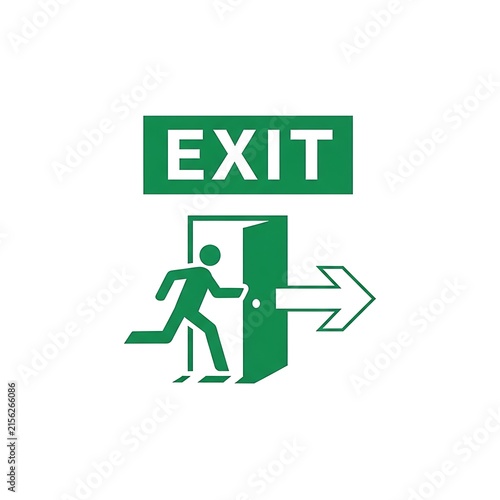 Person exiting through green emergency exit door.